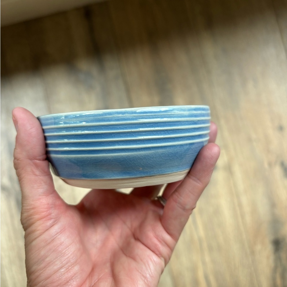 Hand Thrown Art Pottery Bowl Blue Feather Studio Clay Dish Rustic Handmade - Picture 12 of 12